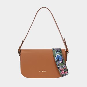 ELEGA <![CDATA[Klopnové psaníčko Farfalle s textilním popruhem koňak/zlato]]>